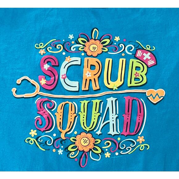 GILDAN "SCRUB SQUAD" SHORT SLV COTTON T-SHIRT, MENS, L, BLUE-MULTICOLOR GRAPHICS - Picture 9 of 11
